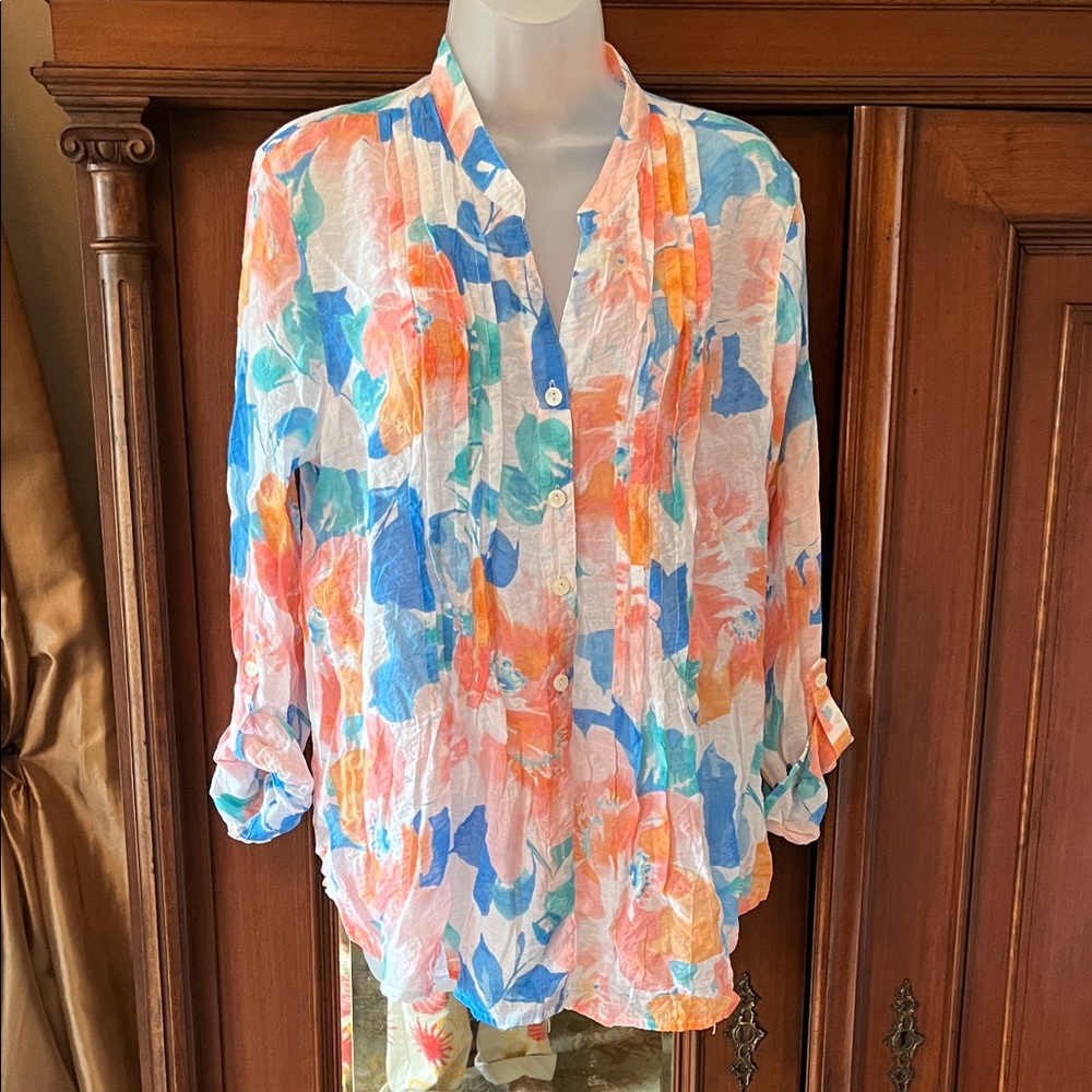 Ruby Rd. Beautiful Floral Button Down Blouse - image 1